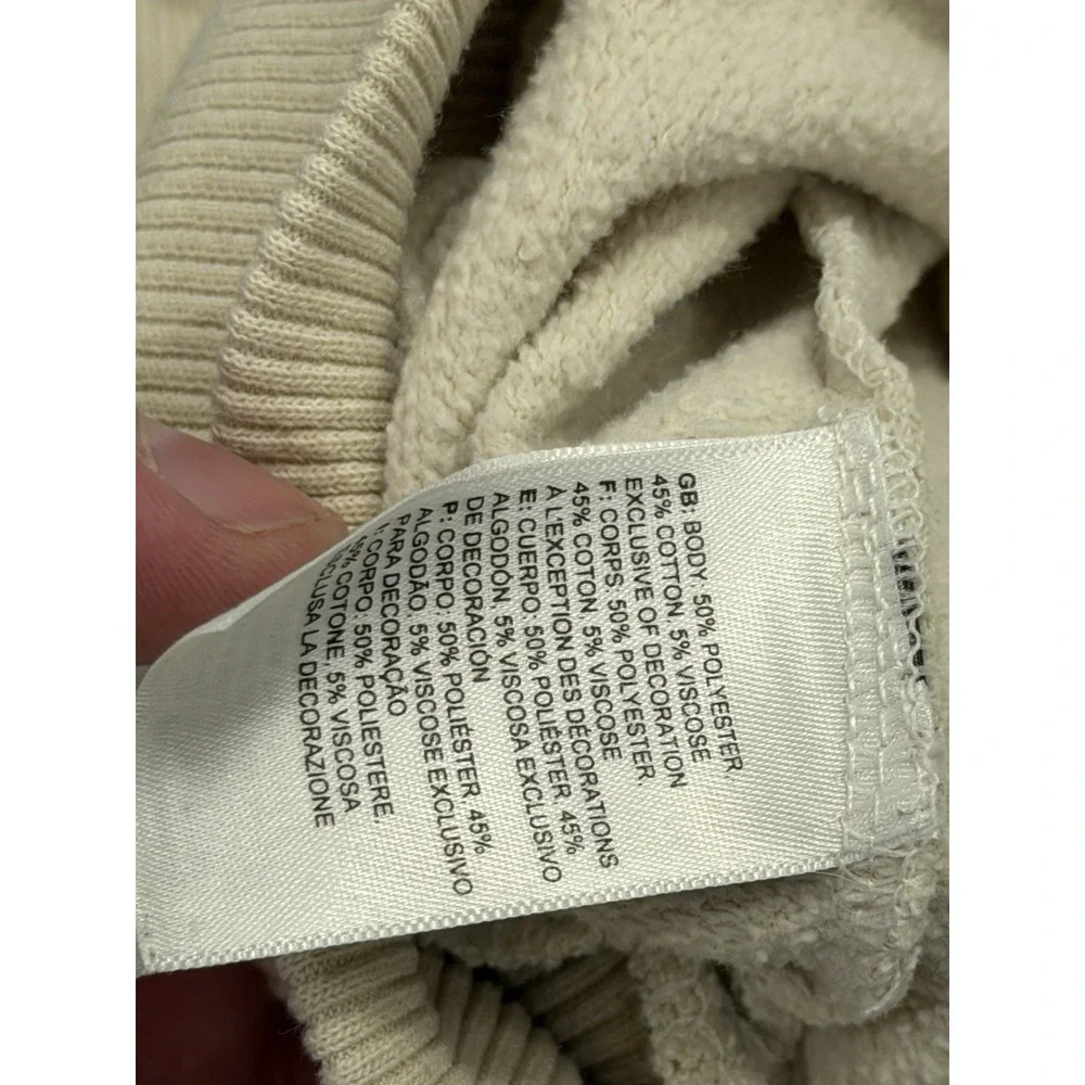 The North Face Hoodie Medium Beige Never Stop Exploring Box Logo Graphic Fleece